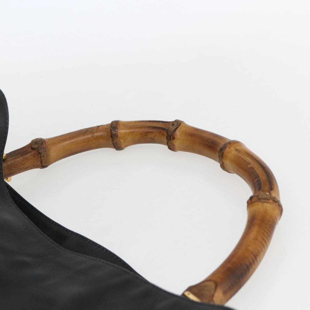 GUCCI Bamboo Shoulder Bag Leather 2way Black Gold 001 1577 3444 Auth 162200