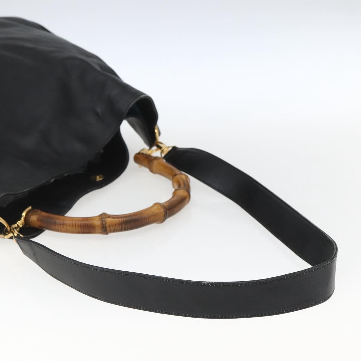 GUCCI Bamboo Shoulder Bag Leather 2way Black Gold 001 1577 3444 Auth 162200