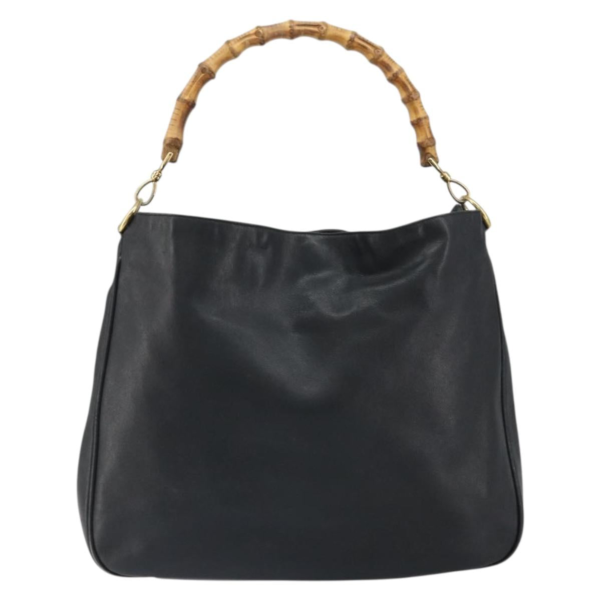 GUCCI Bamboo Shoulder Bag Leather Black Gold 001 1577 3444 Auth 162201