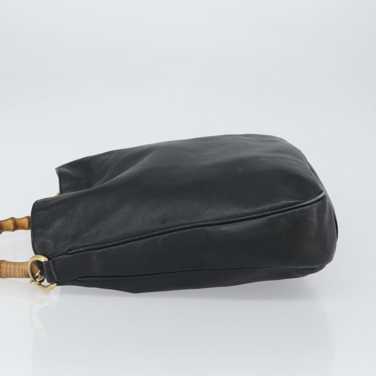 GUCCI Bamboo Shoulder Bag Leather Black Gold 001 1577 3444 Auth 162201