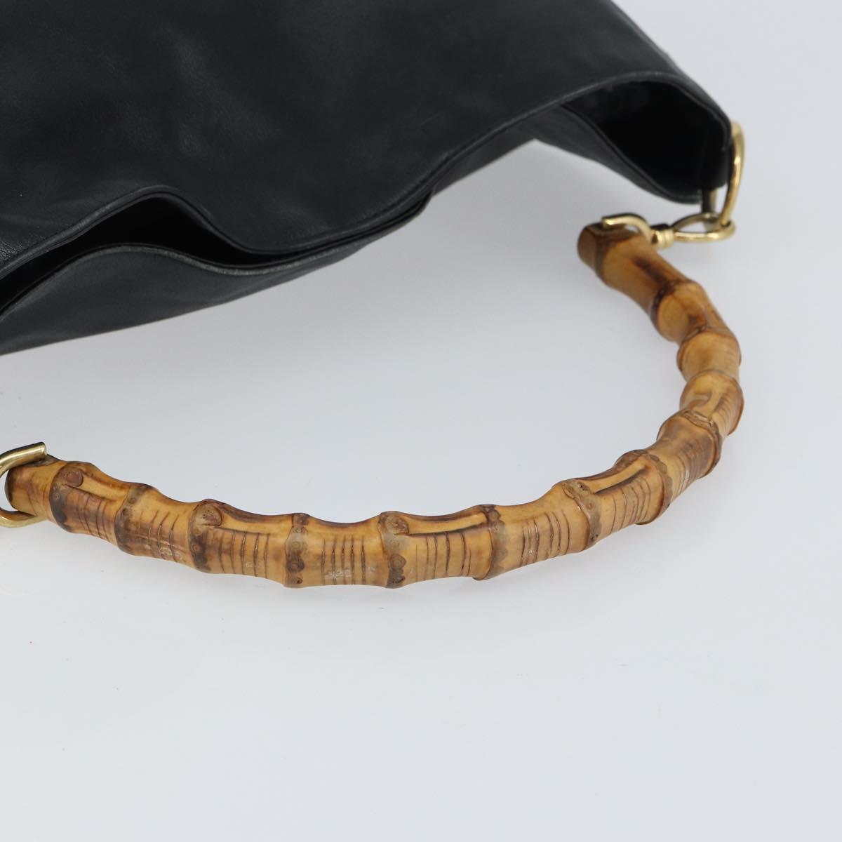 GUCCI Bamboo Shoulder Bag Leather Black Gold 001 1577 3444 Auth 162201