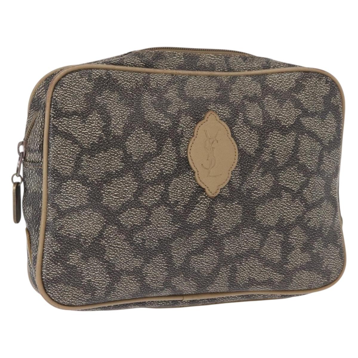SAINT LAURENT Clutch Bag PVC Leather Beige Gray Auth 162203