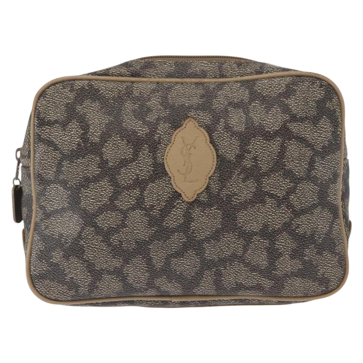 SAINT LAURENT Clutch Bag PVC Leather Beige Gray Auth 162203