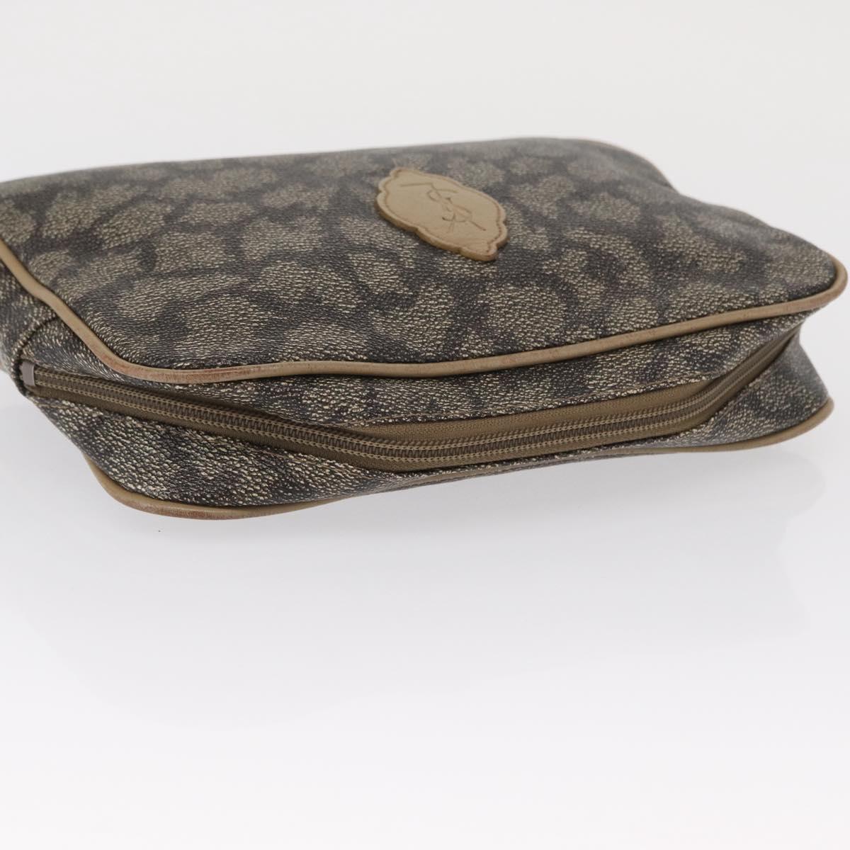 SAINT LAURENT Clutch Bag PVC Leather Beige Gray Auth 162203