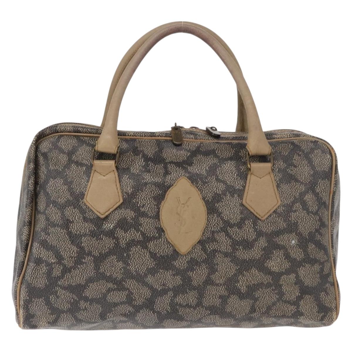 SAINT LAURENT Boston Bag PVC Leather Beige Gray Auth 162204