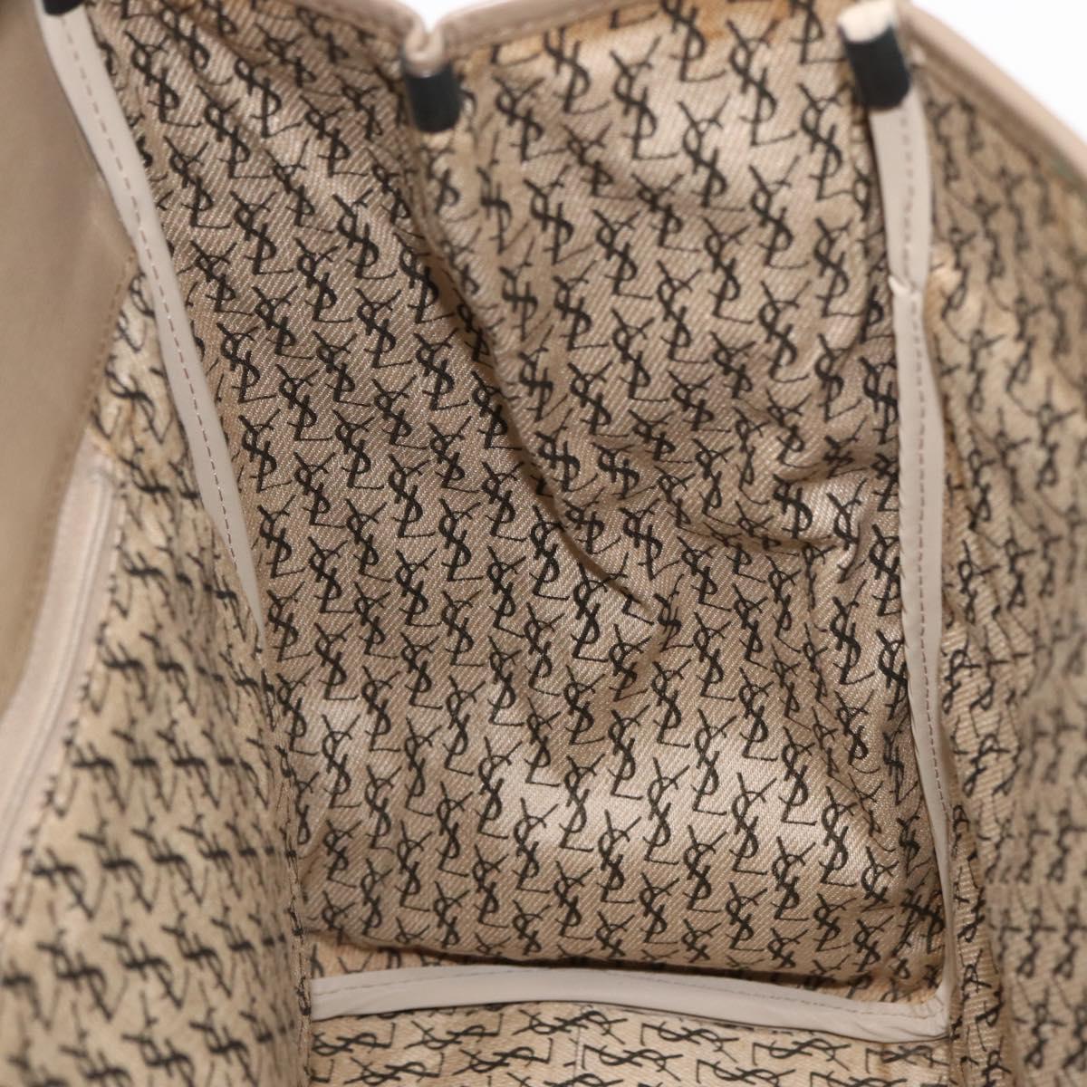 SAINT LAURENT Hand Bag PVC Leather Beige Gray Auth 162205