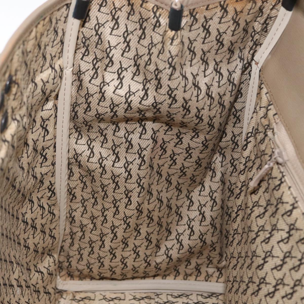 SAINT LAURENT Hand Bag PVC Leather Beige Gray Auth 162205