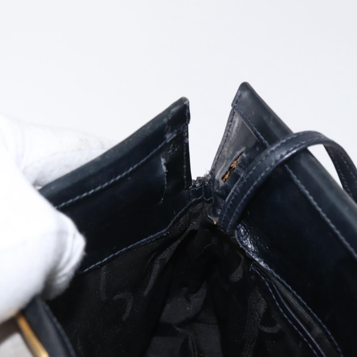 Salvatore Ferragamo Vala Shoulder Bag Leather Navy Gold Auth 162207