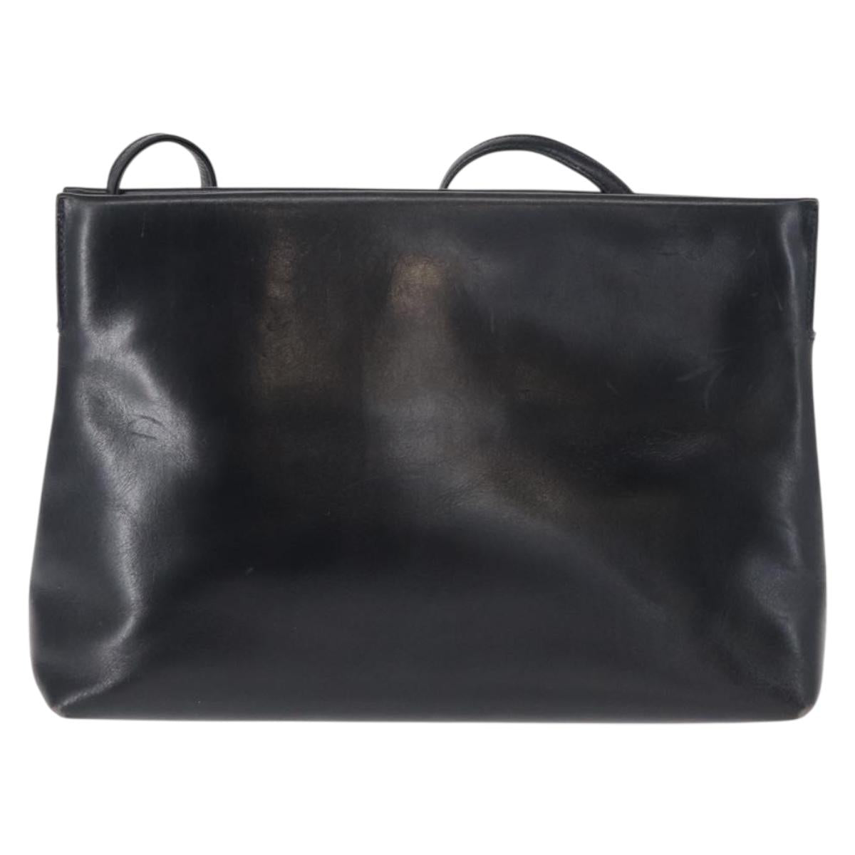 Salvatore Ferragamo Vala Shoulder Bag Leather Navy Gold Auth 162207