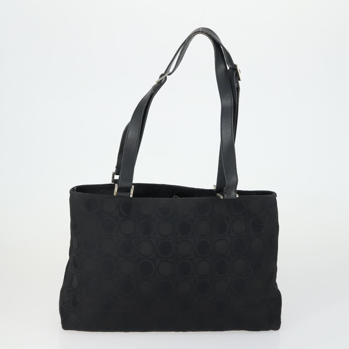 Salvatore Ferragamo Gancini Bag Leather Canvas 3 Set Black Auth 162217