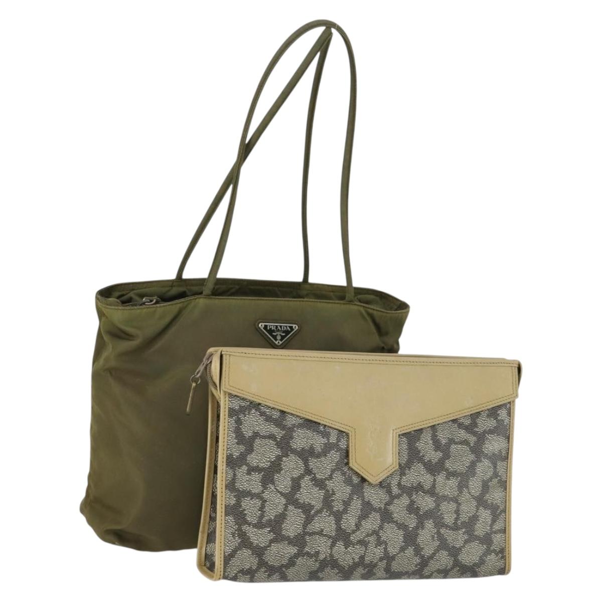 SAINT LAURENT PRADA Bag Nylon PVC 2 Set Gray Khaki Auth 162220