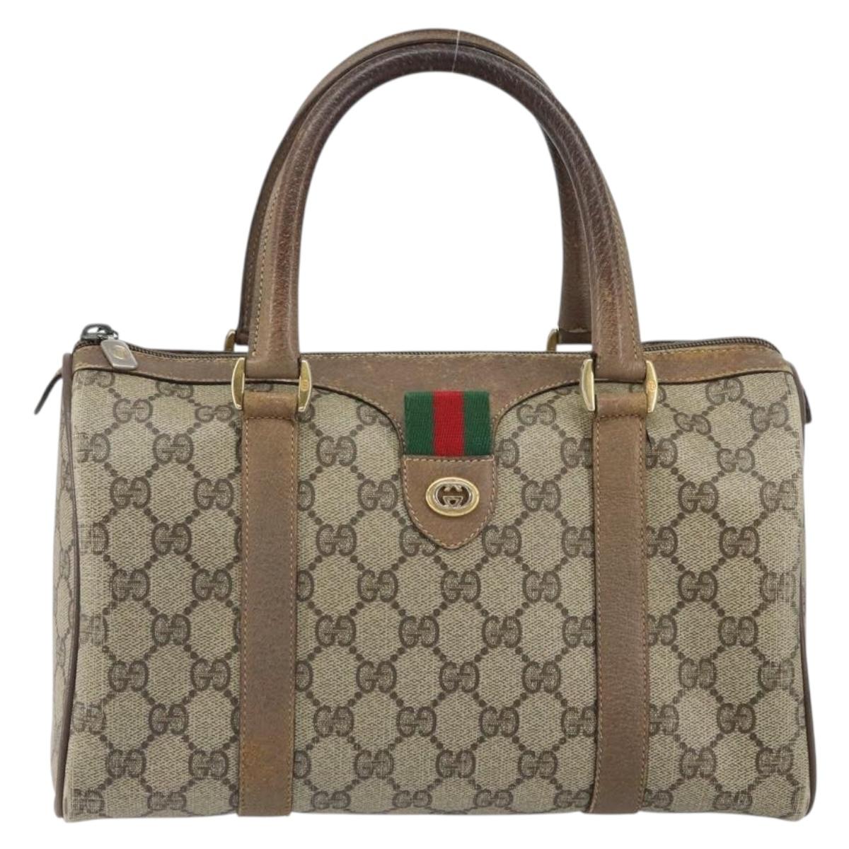 GUCCI GG Supreme Web Sherry Line Hand Bag PVC Beige 116 02 006 Auth 162248