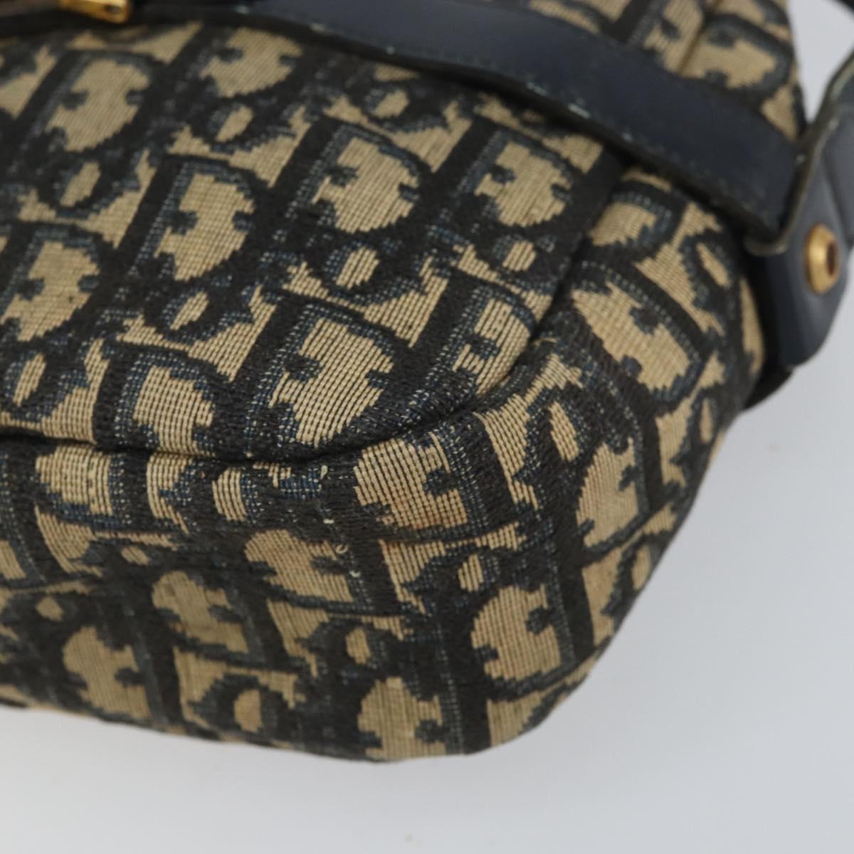 Christian Dior Trotter Canvas Shoulder Bag Navy Gold Auth 162249