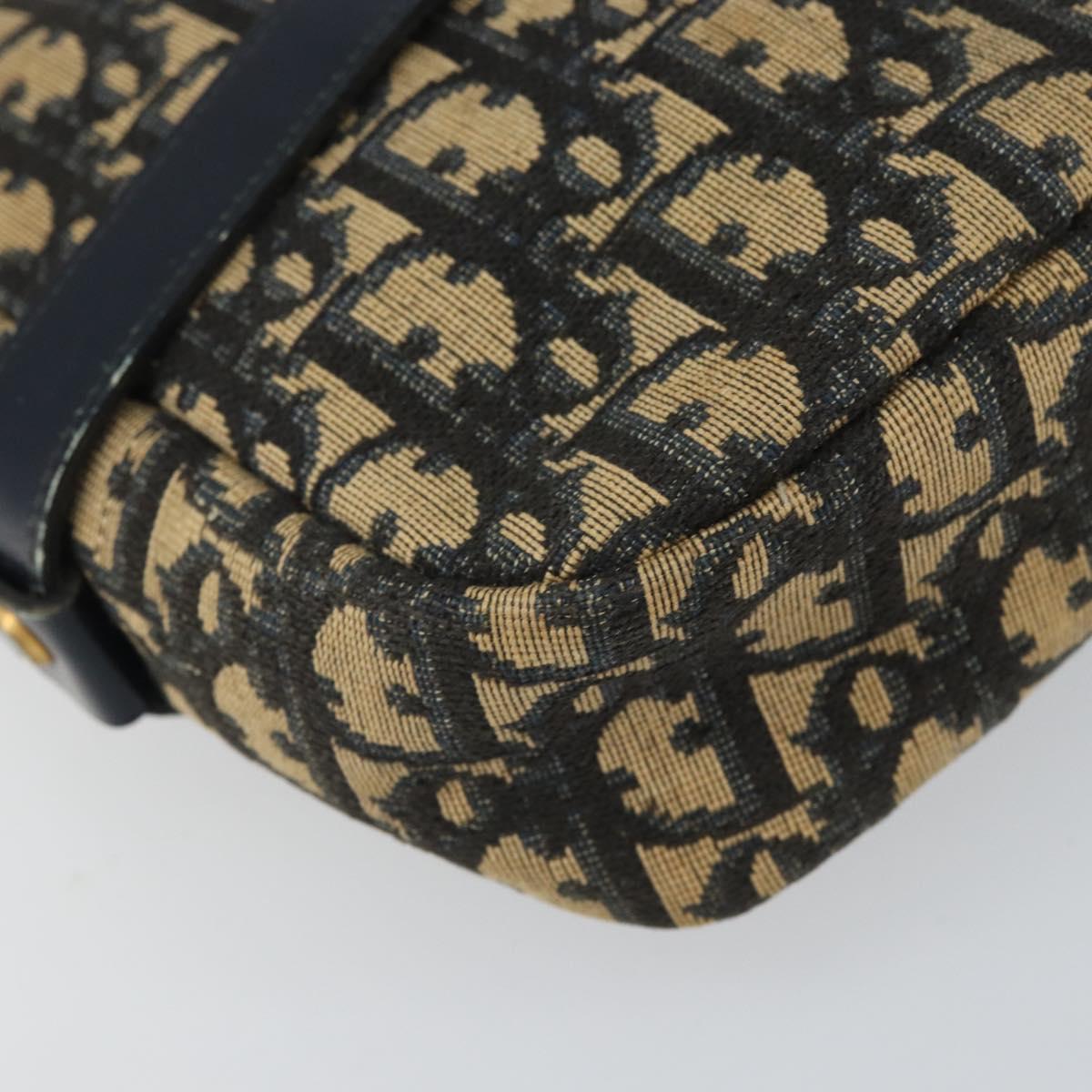 Christian Dior Trotter Canvas Shoulder Bag Navy Gold Auth 162249