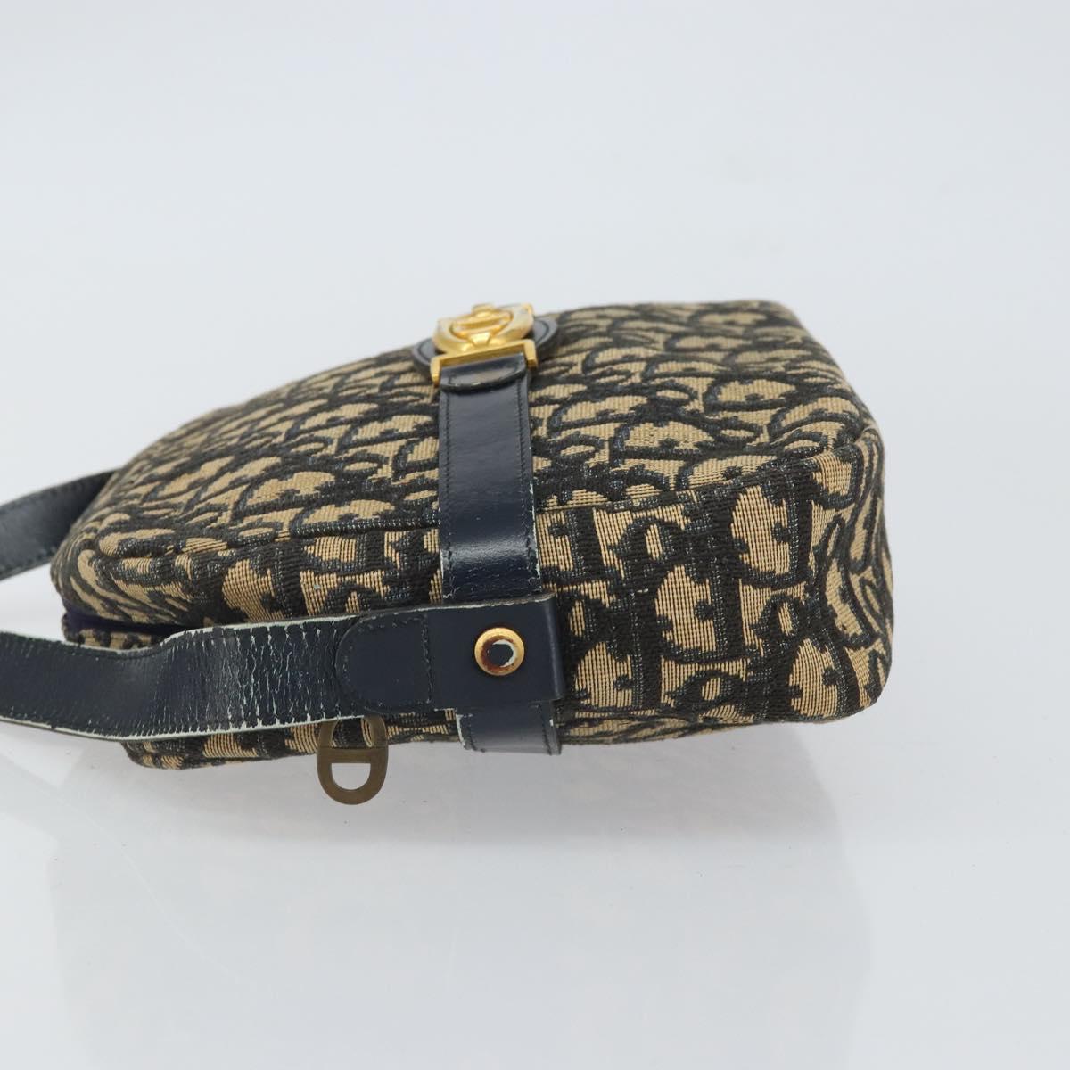 Christian Dior Trotter Canvas Shoulder Bag Navy Gold Auth 162249