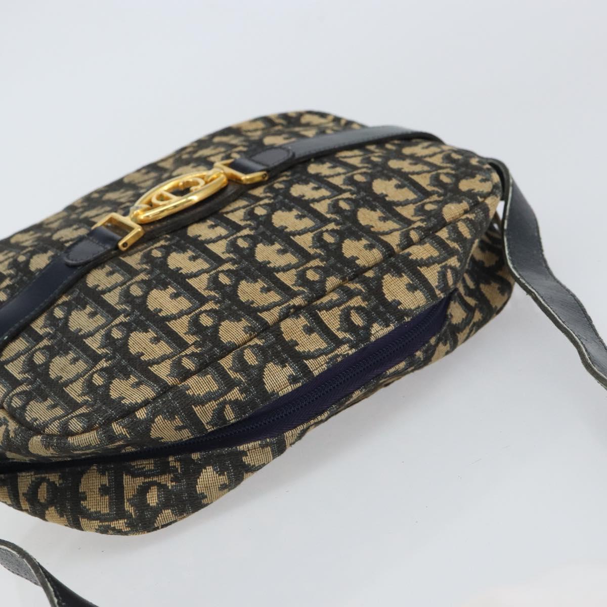 Christian Dior Trotter Canvas Shoulder Bag Navy Gold Auth 162249