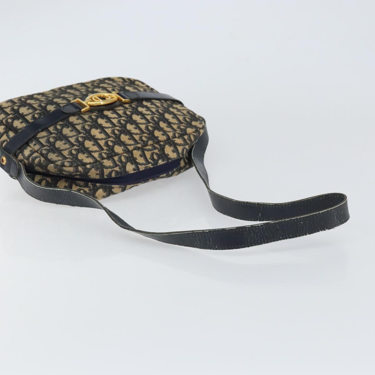 Christian Dior Trotter Canvas Shoulder Bag Navy Gold Auth 162249