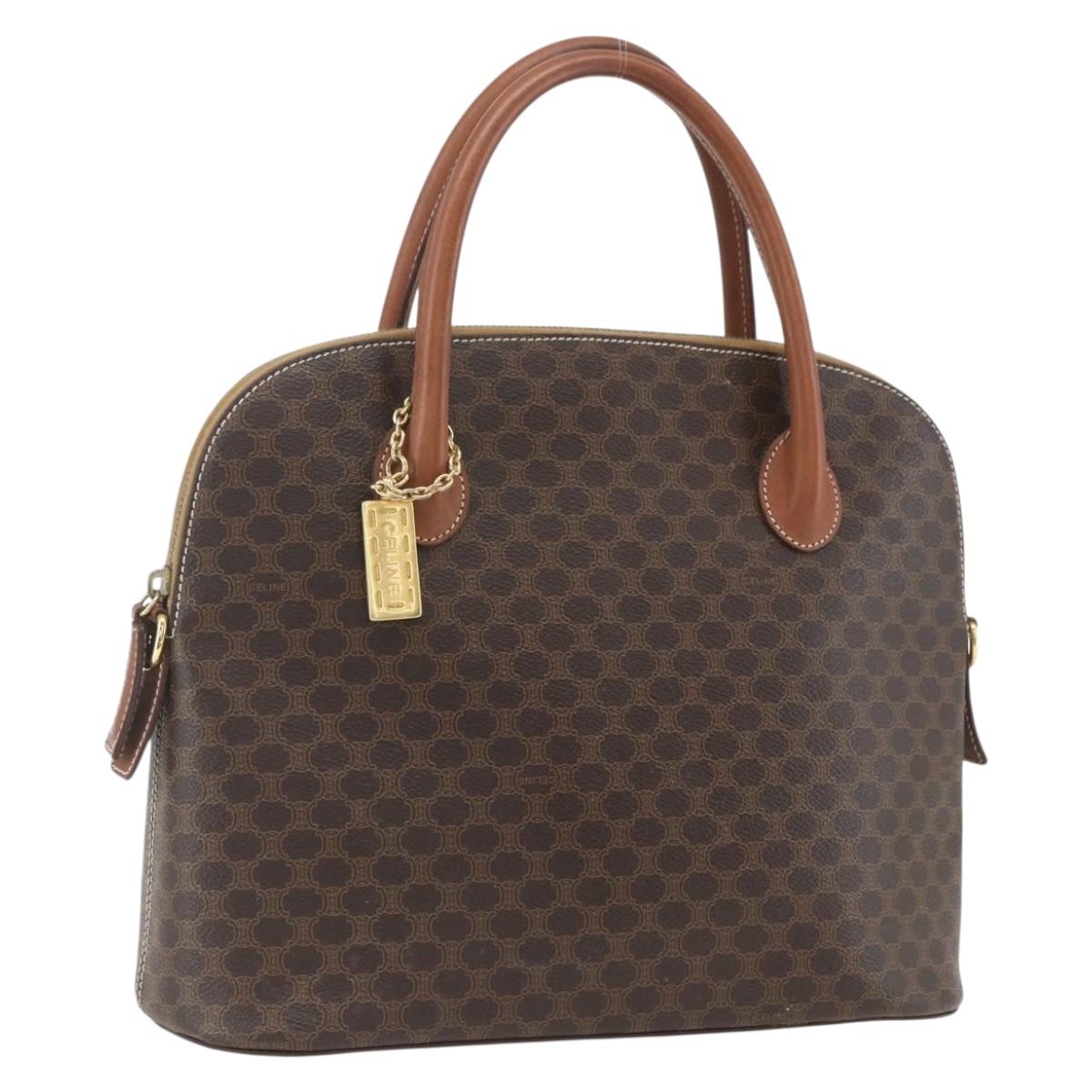 CELINE Macadam Canvas Hand Bag PVC Leather Brown Gold Auth 162250