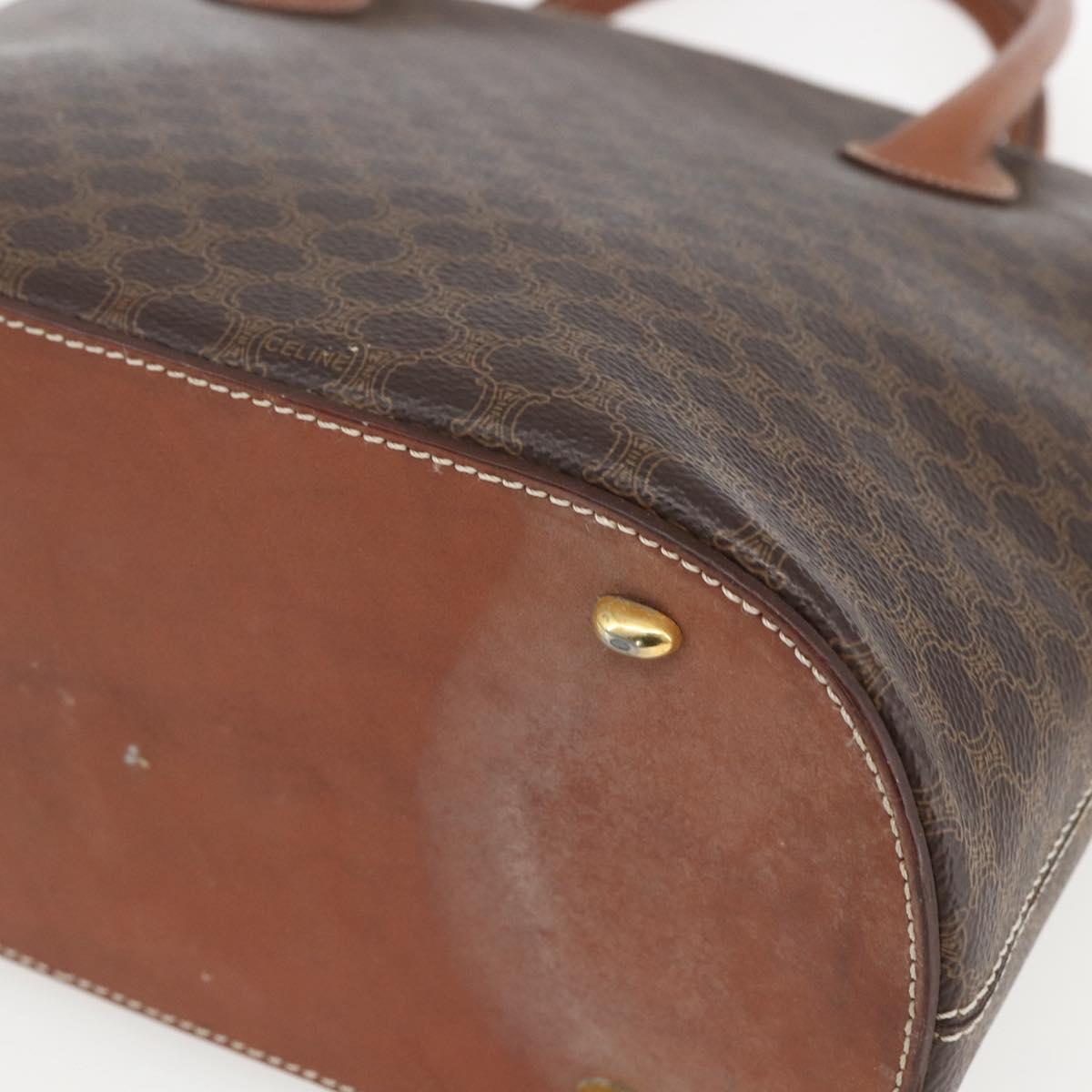 CELINE Macadam Canvas Hand Bag PVC Leather Brown Gold Auth 162250