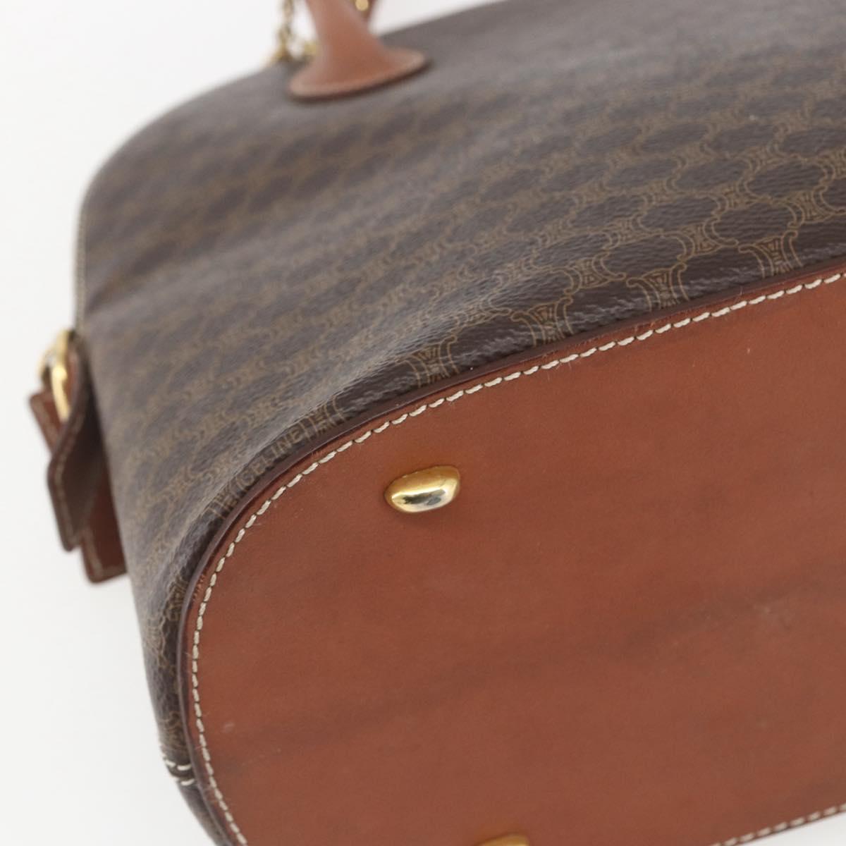 CELINE Macadam Canvas Hand Bag PVC Leather Brown Gold Auth 162250