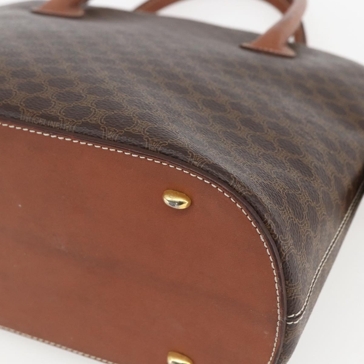 CELINE Macadam Canvas Hand Bag PVC Leather Brown Gold Auth 162250