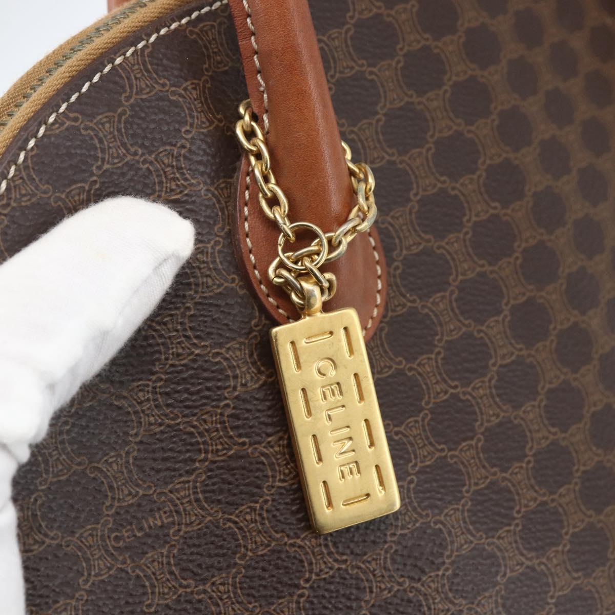 CELINE Macadam Canvas Hand Bag PVC Leather Brown Gold Auth 162250