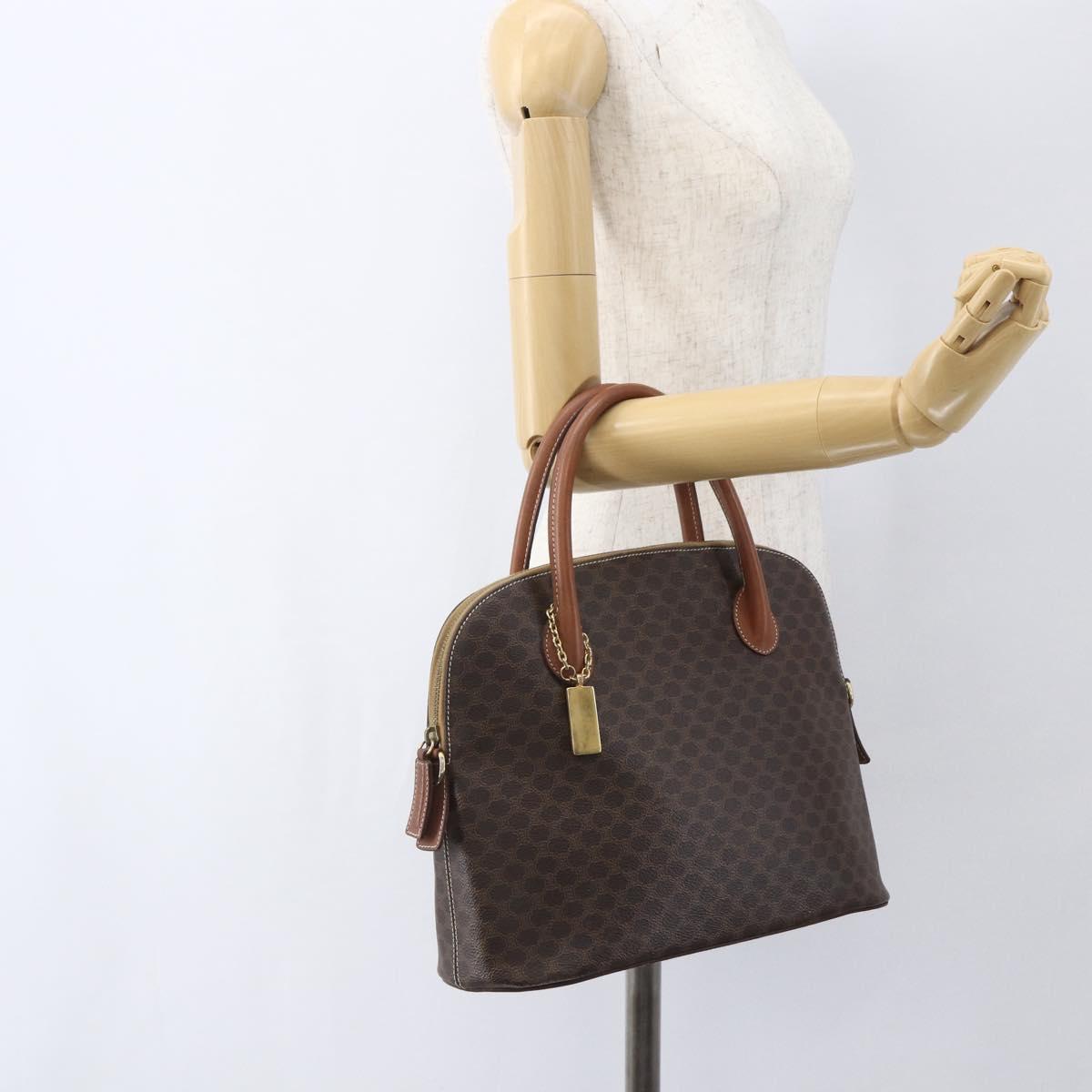 CELINE Macadam Canvas Hand Bag PVC Leather Brown Gold Auth 162250