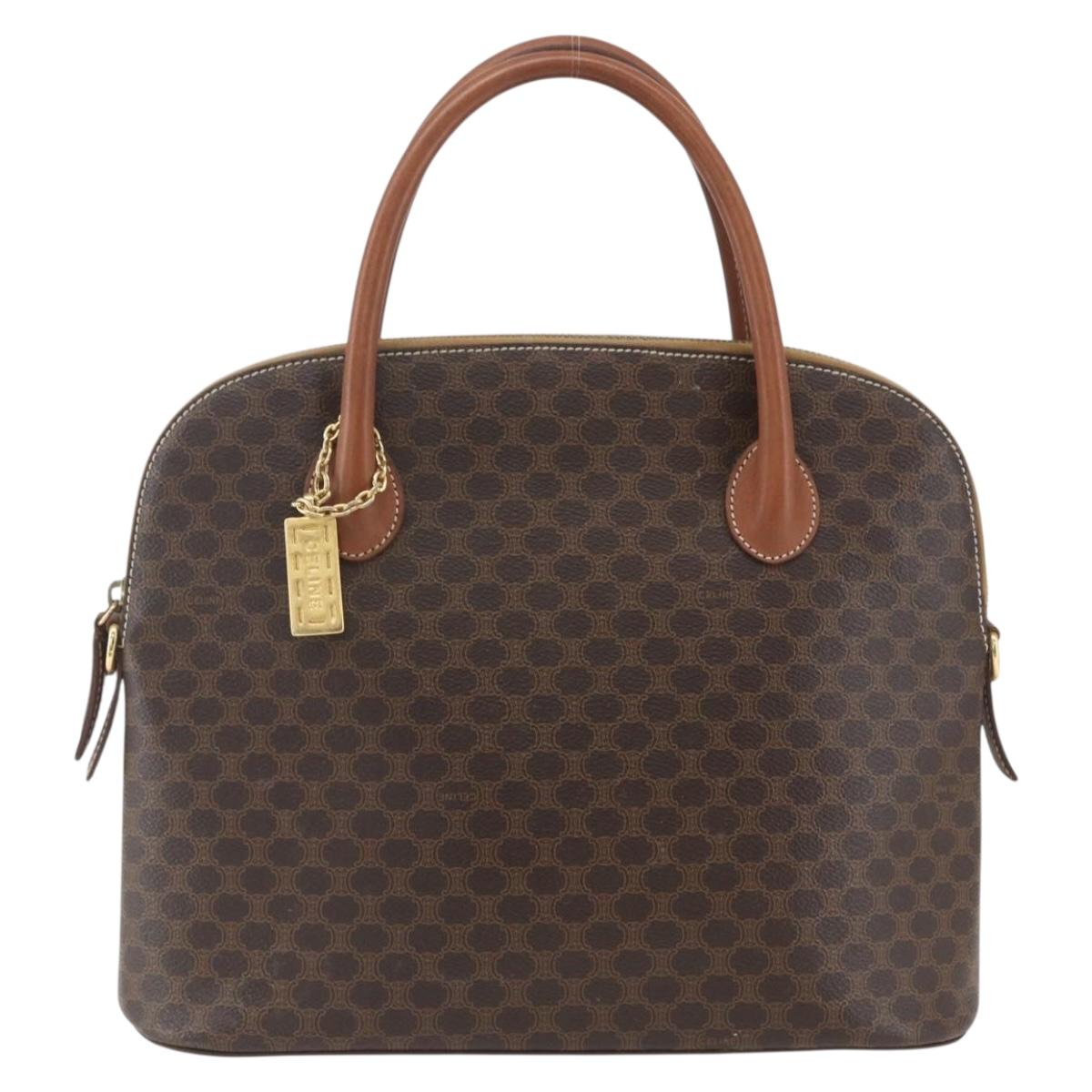 CELINE Macadam Canvas Hand Bag PVC Leather Brown Gold Auth 162250