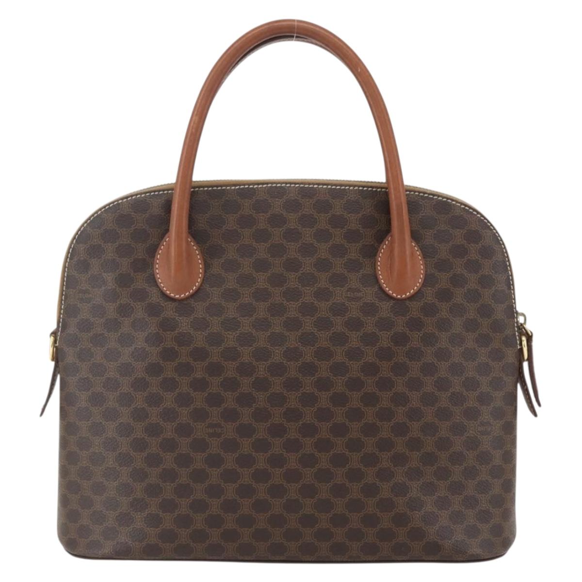 CELINE Macadam Canvas Hand Bag PVC Leather Brown Gold Auth 162250