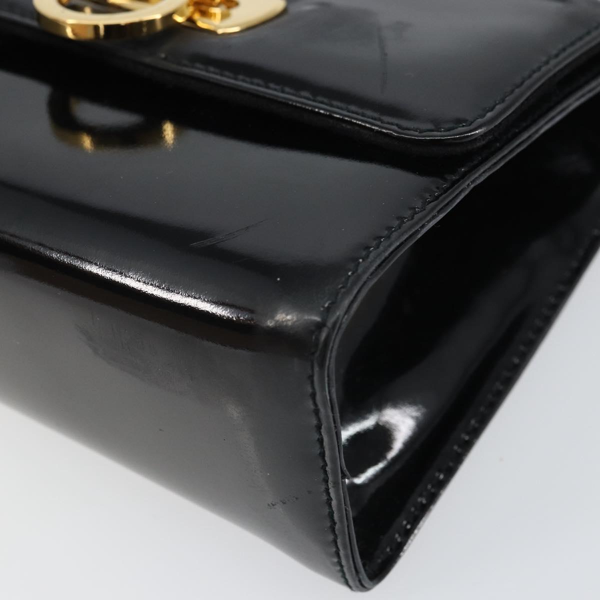 Salvatore Ferragamo Gancini Shoulder Bag Patent leather Black Gold Auth 162253