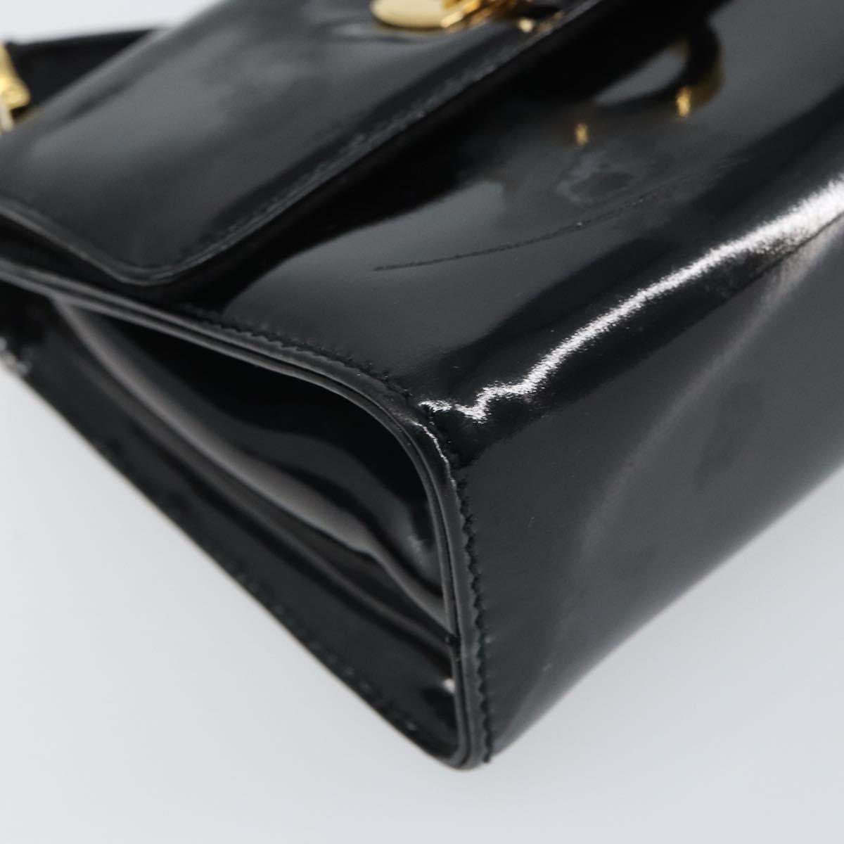 Salvatore Ferragamo Gancini Shoulder Bag Patent leather Black Gold Auth 162253