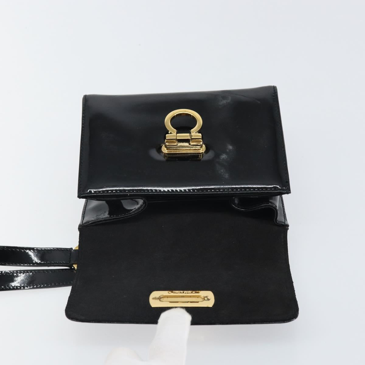 Salvatore Ferragamo Gancini Shoulder Bag Patent leather Black Gold Auth 162253