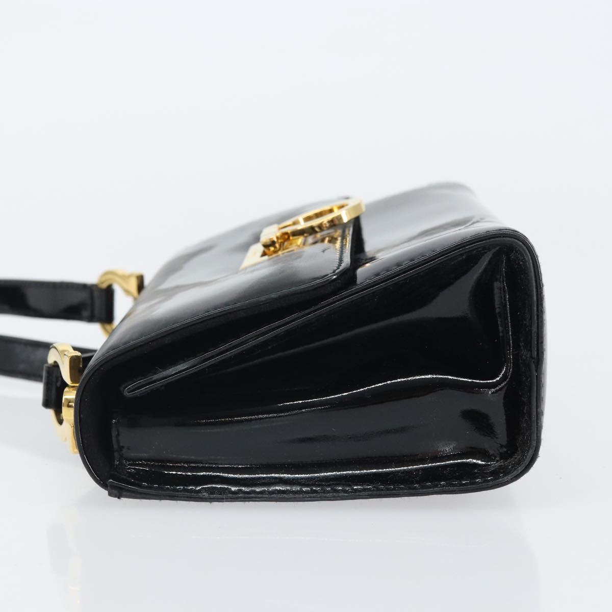 Salvatore Ferragamo Gancini Shoulder Bag Patent leather Black Gold Auth 162253