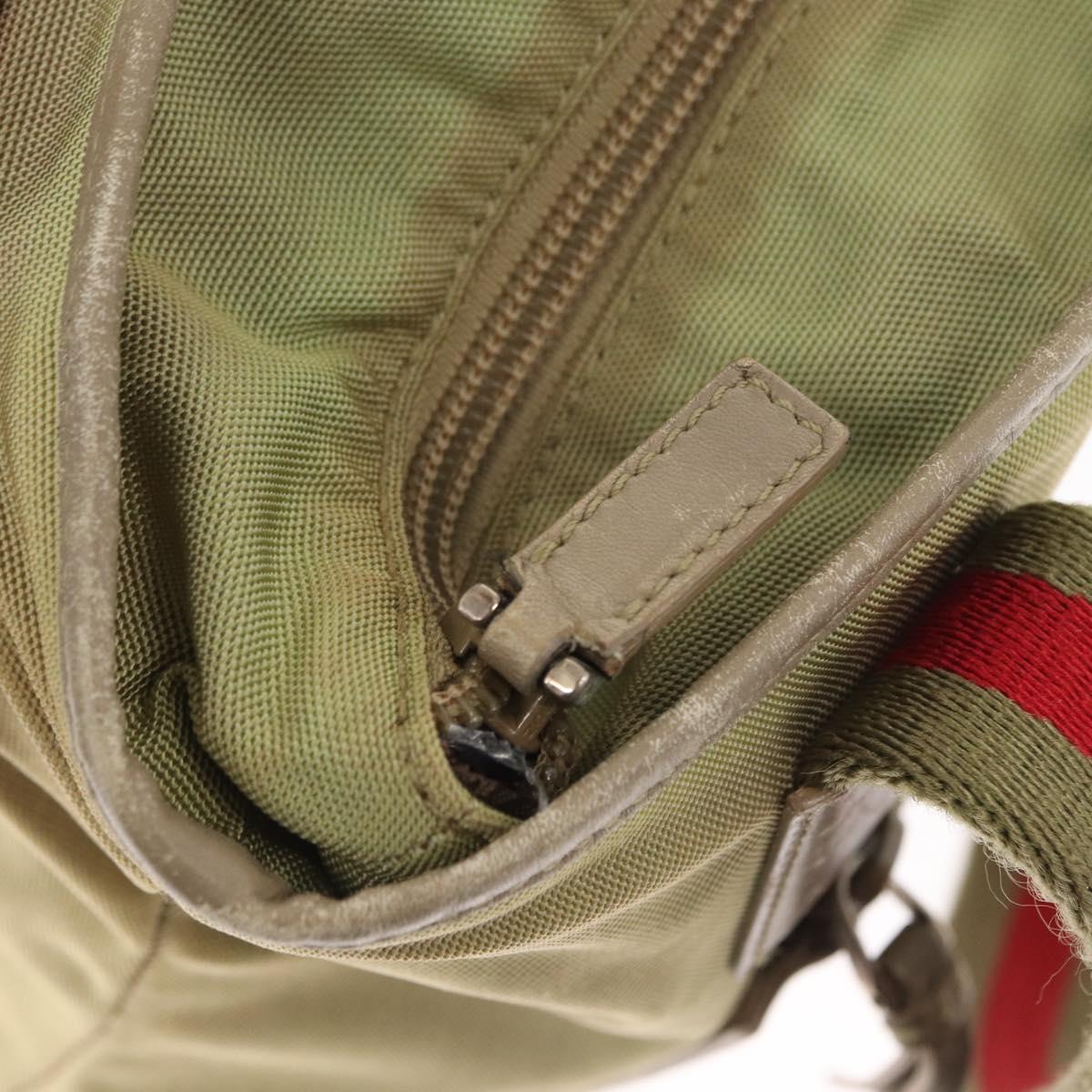 GUCCI Web Sherry Line Tote Bag Canvas Khaki Silver 019 0402 1705 Auth 162256