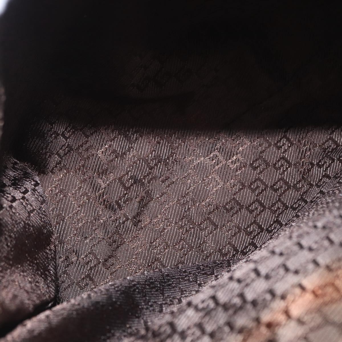 GUCCI Web Sherry Line Tote Bag Canvas Khaki Silver 019 0402 1705 Auth 162256