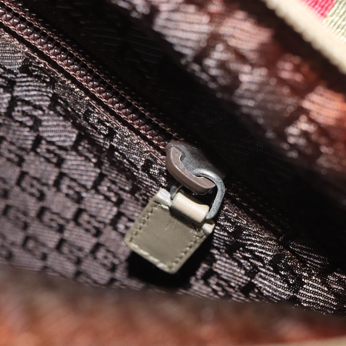 GUCCI Web Sherry Line Tote Bag Canvas Khaki Silver 019 0402 1705 Auth 162256