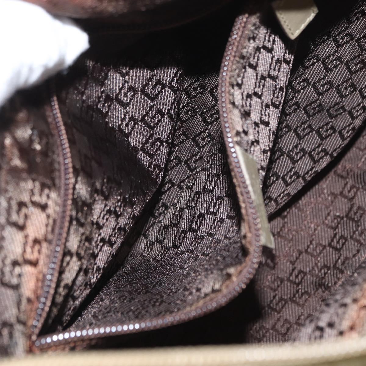 GUCCI Web Sherry Line Tote Bag Canvas Khaki Silver 019 0402 1705 Auth 162256