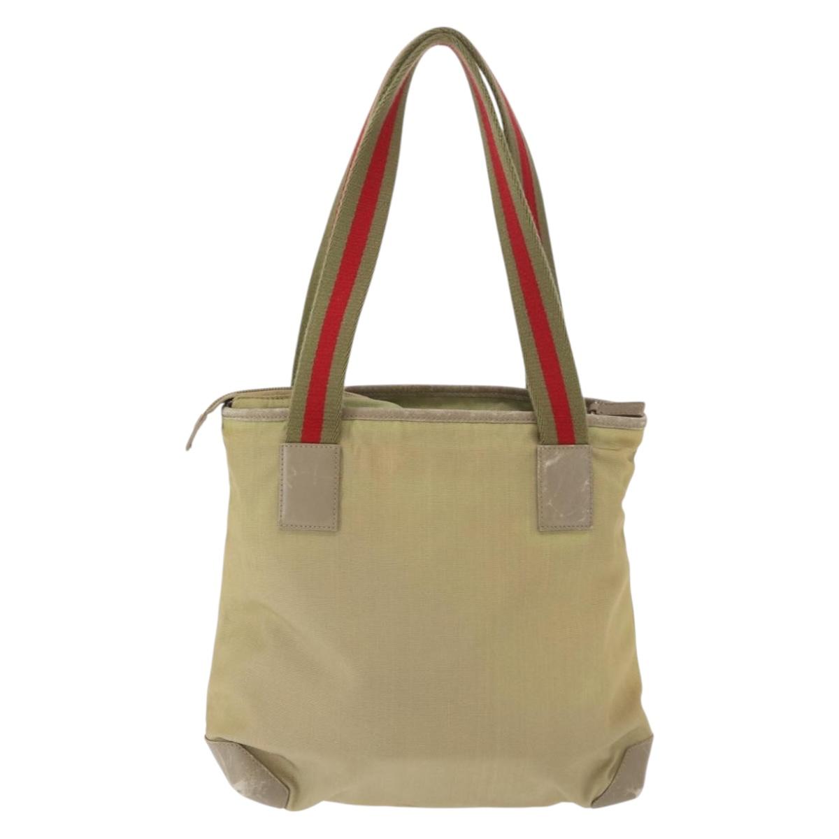 GUCCI Web Sherry Line Tote Bag Canvas Khaki Silver 019 0402 1705 Auth 162256