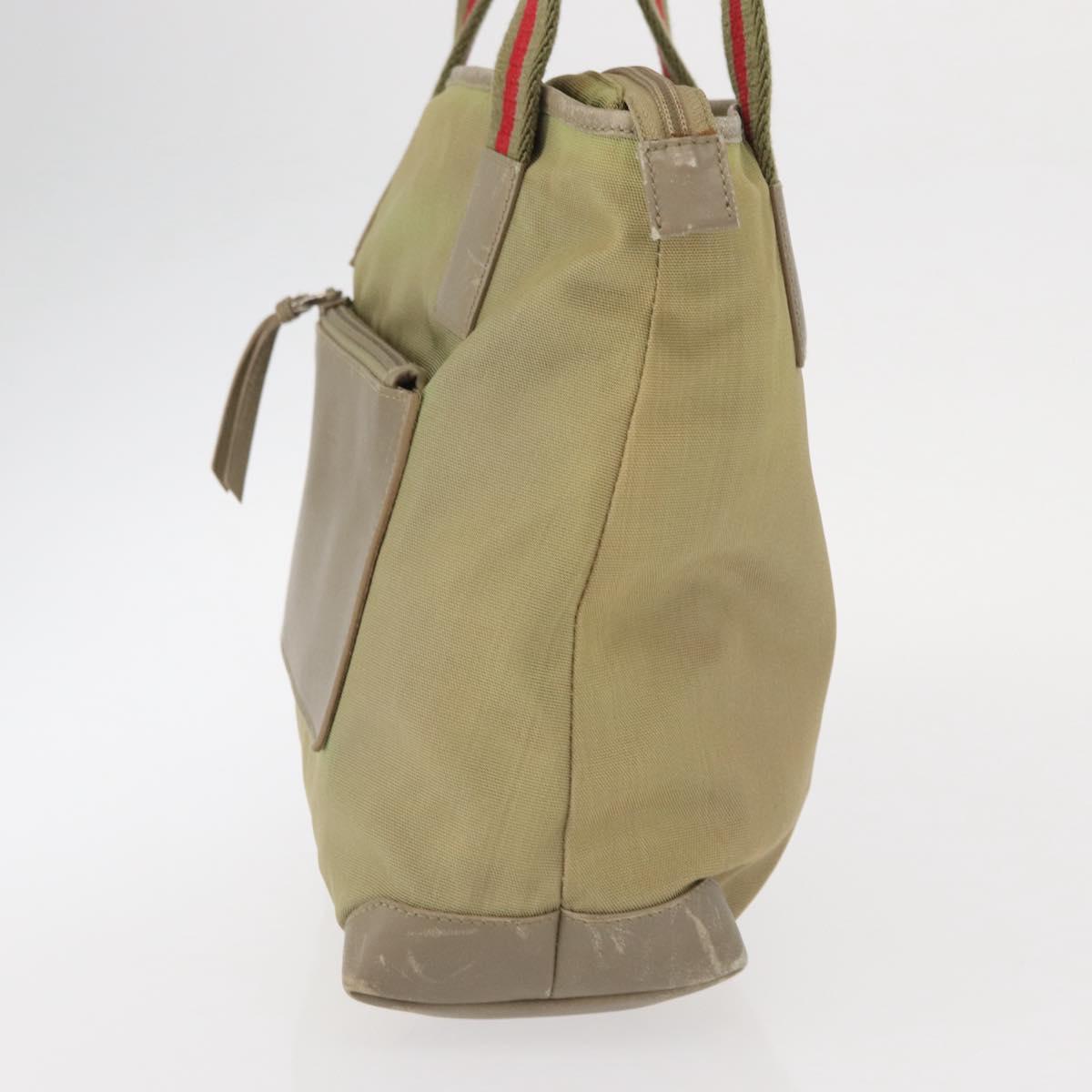 GUCCI Web Sherry Line Tote Bag Canvas Khaki Silver 019 0402 1705 Auth 162256