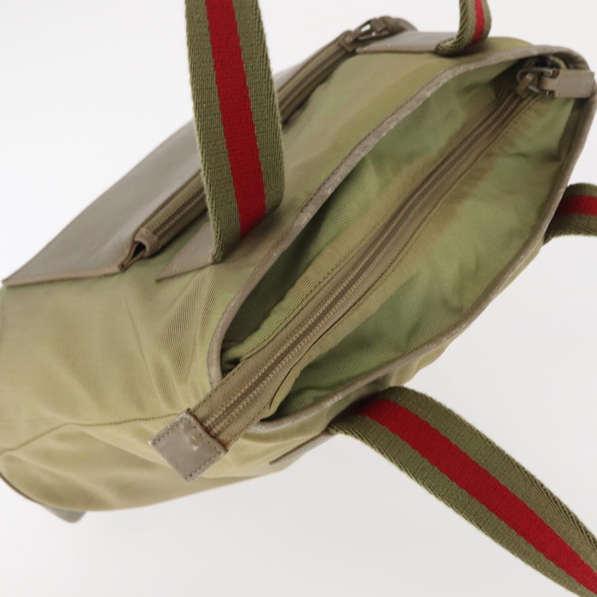 GUCCI Web Sherry Line Tote Bag Canvas Khaki Silver 019 0402 1705 Auth 162256