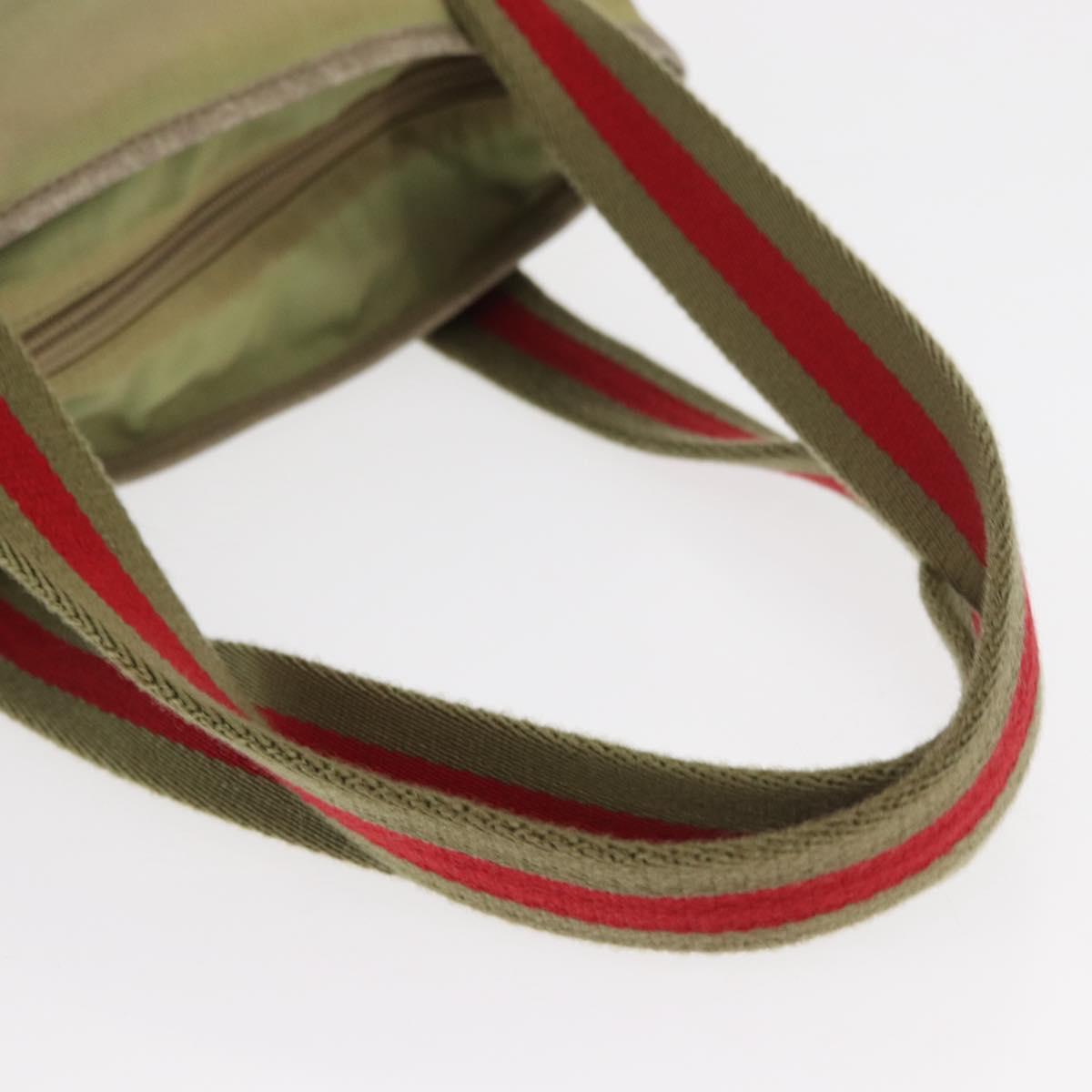 GUCCI Web Sherry Line Tote Bag Canvas Khaki Silver 019 0402 1705 Auth 162256