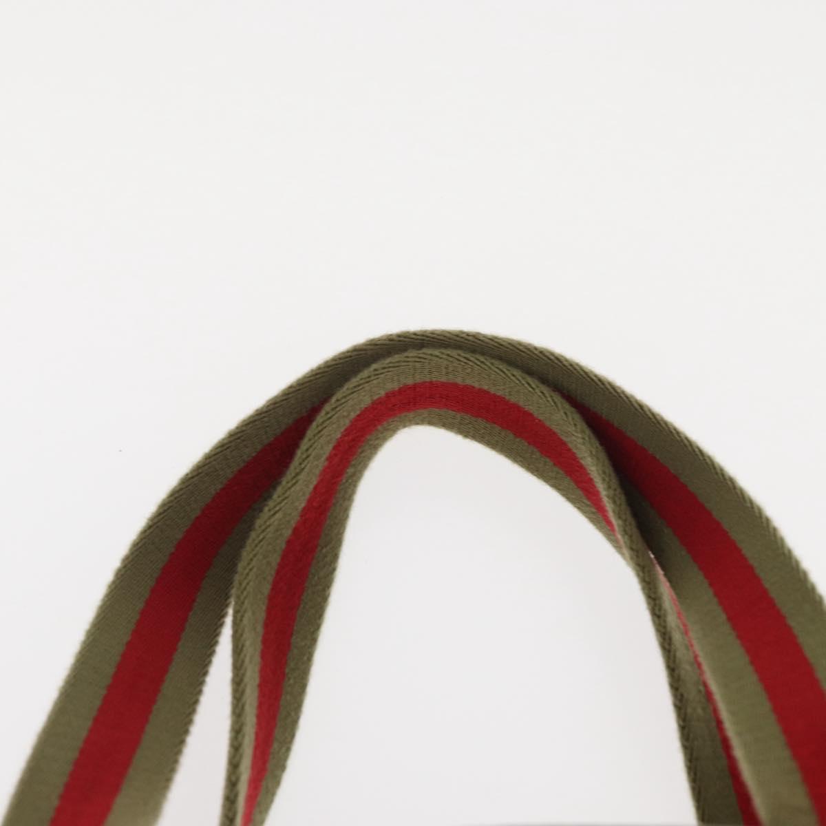 GUCCI Web Sherry Line Tote Bag Canvas Khaki Silver 019 0402 1705 Auth 162256