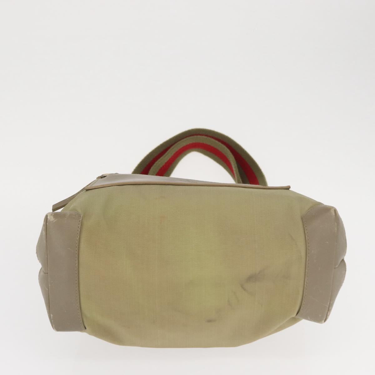 GUCCI Web Sherry Line Tote Bag Canvas Khaki Silver 019 0402 1705 Auth 162256