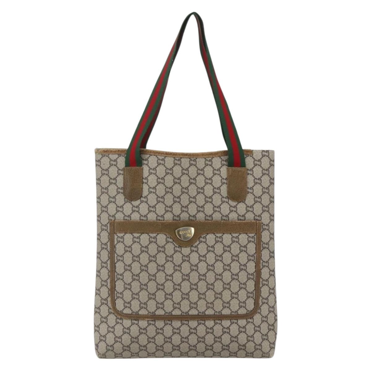 GUCCI GG Plus Supreme Web Sherry Line Tote Bag PVC Beige Gold Auth 162304