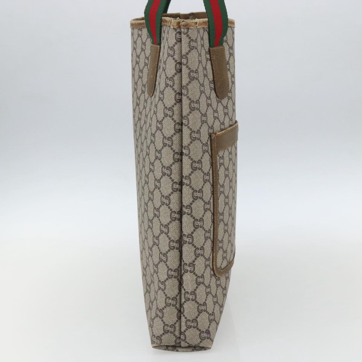 GUCCI GG Plus Supreme Web Sherry Line Tote Bag PVC Beige Gold Auth 162304