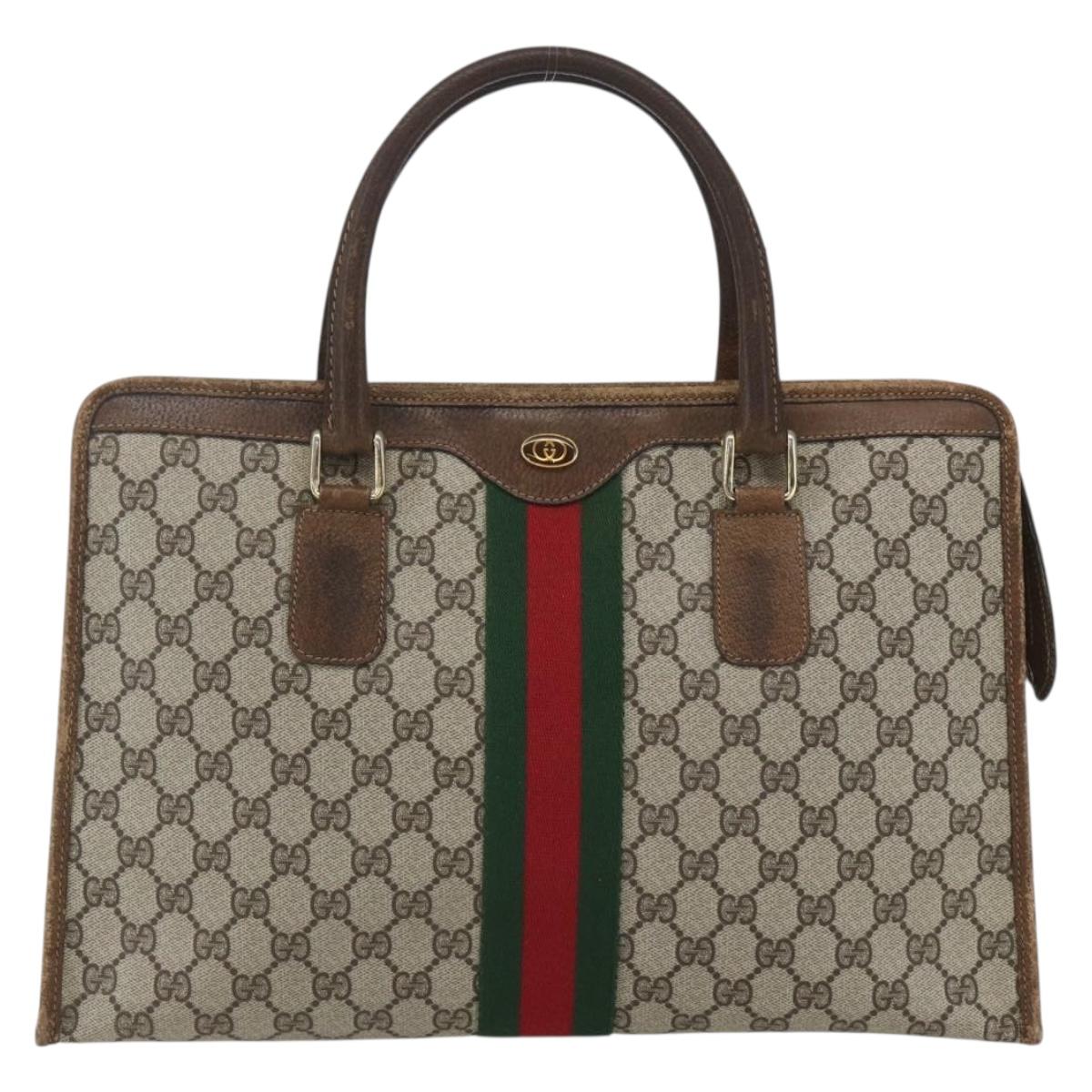 GUCCI GG Supreme Web Sherry Line Hand Bag PVC Beige Gold 010 378 Auth 162305