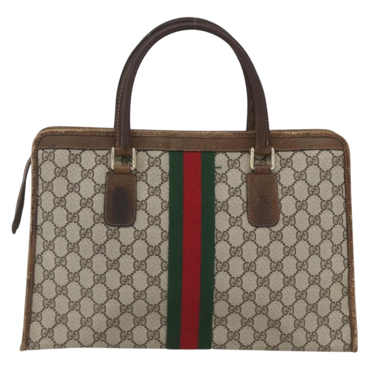 GUCCI GG Supreme Web Sherry Line Hand Bag PVC Beige Gold 010 378 Auth 162305
