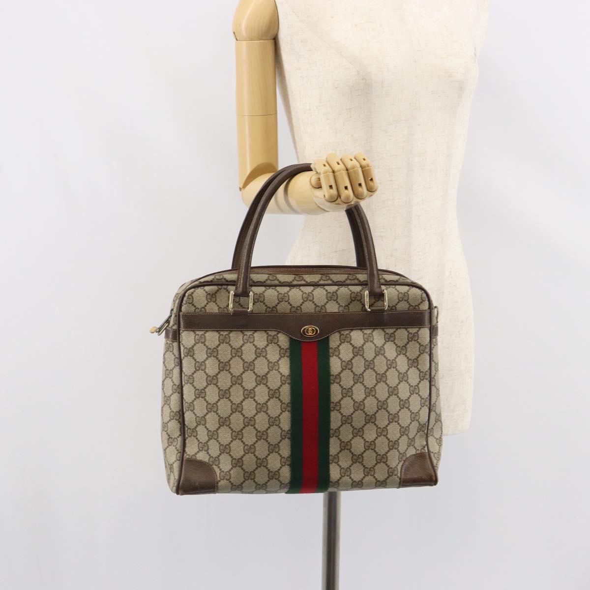 GUCCI GG Supreme Web Sherry Line Hand Bag PVC Beige 378 002 4466 Auth 162306