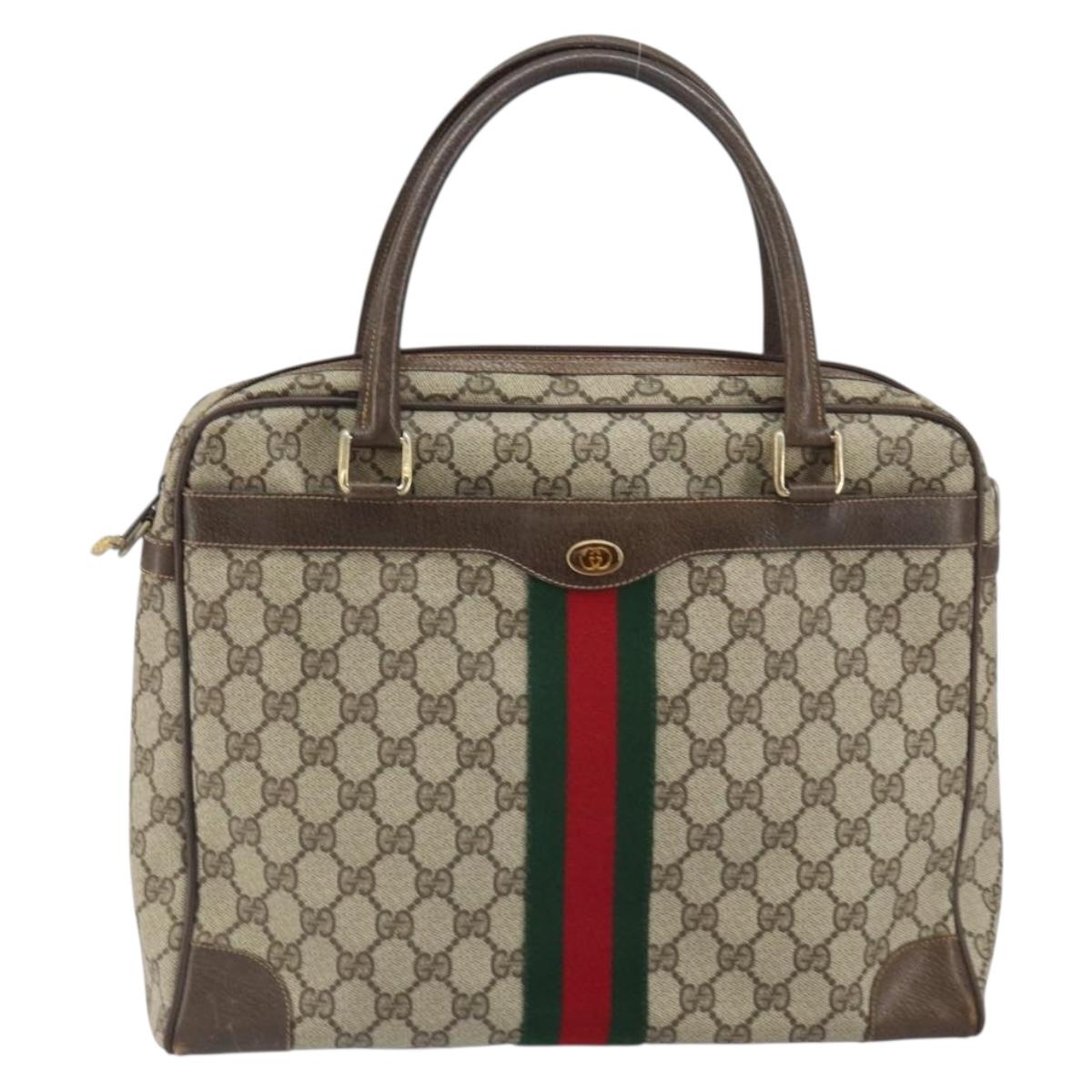 GUCCI GG Supreme Web Sherry Line Hand Bag PVC Beige 378 002 4466 Auth 162306