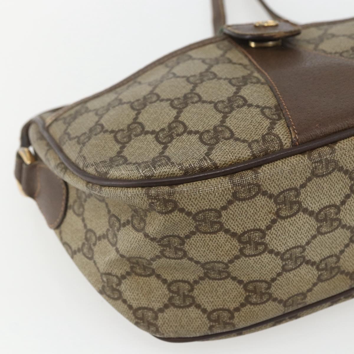 GUCCI GG Supreme Web Sherry Line Shoulder Bag PVC Beige Gold Auth 162314